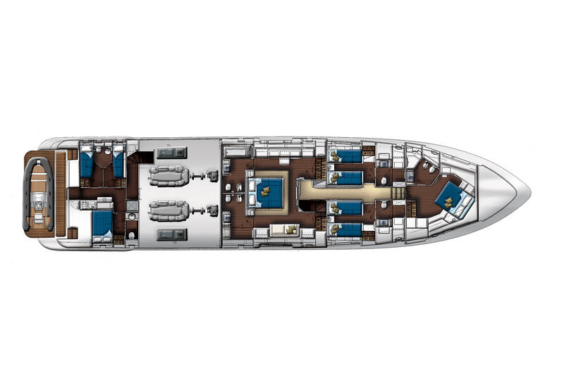 Der untere Deck (Media room-Zimmern) Azimut Grande 100
