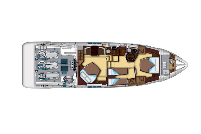 Der untere Deck (zeigt die Anordnung der Motoren) Azimut 55S